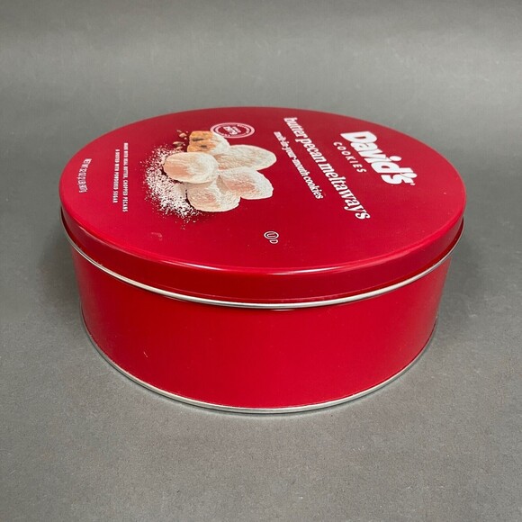 David's Cookies Red Empty Round Tin Can - Picture 4 of 10